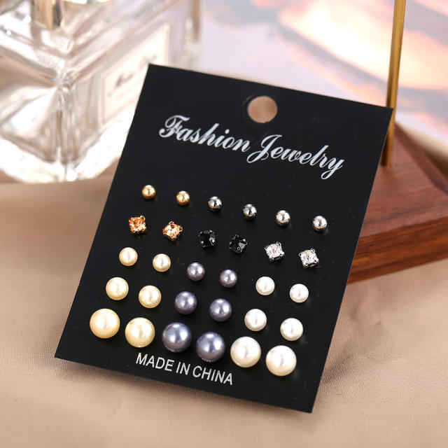 Faux pearl stud earrings set 15 pairs