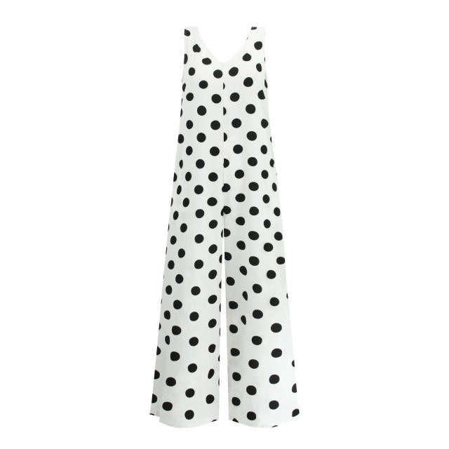 Wide leg casual polka dots jumpsuits