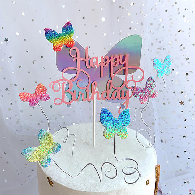 Color butterfly happy birthday cake toppers