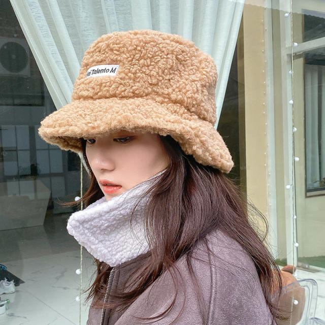 Winter solid color warm bucket hat