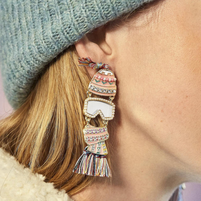 Diamond  thread tassel earrings