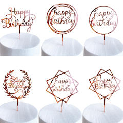 Rose gold and gold color happy birthday cake toppers
