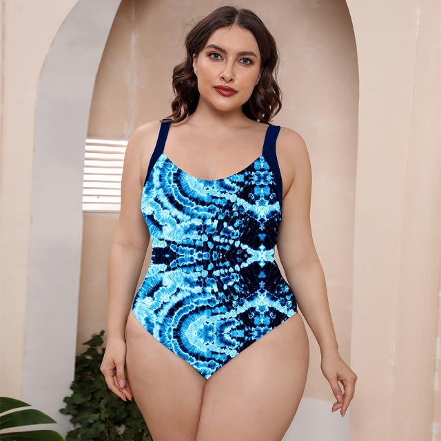 Patterned one piece plus size swimsuit