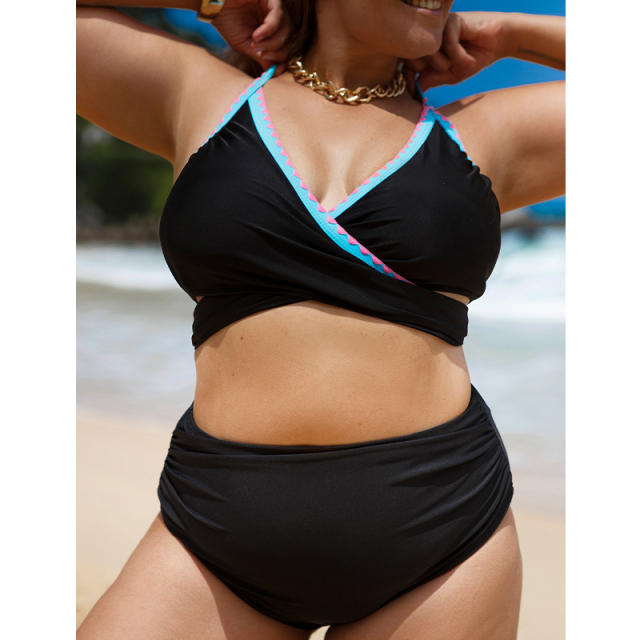 Black color stappy plus size swimsuit