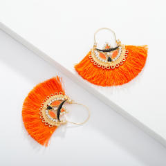 Diamond hoop tassel earrings