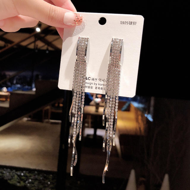 Diamond chain tassel earrings 925 silver needle