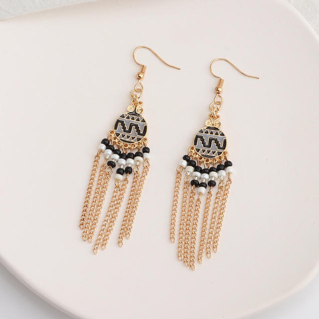 Fashion seed bead chain tassel earrings