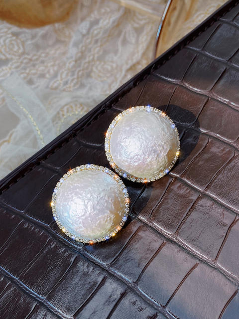 S925 silver needle imitation big pearl stud earrings