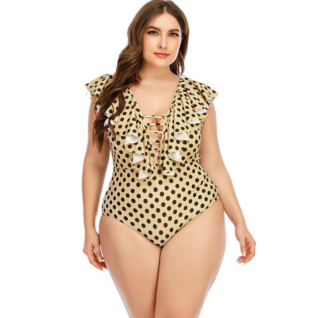 Deep V neck polka dots one piece swimsuit