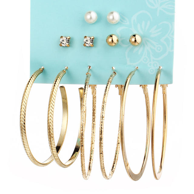 Fashion rhinestone pearl stud earrings suit 6 pairs