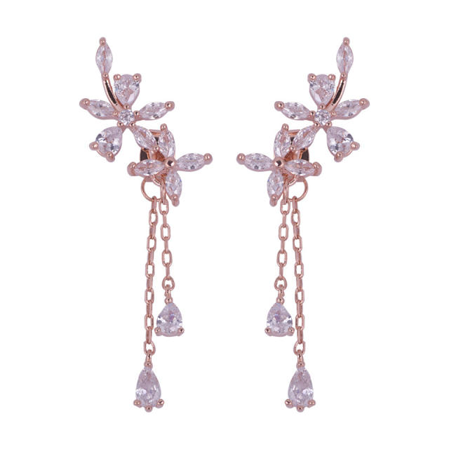 Cubic zirconia tassel clip on earrings