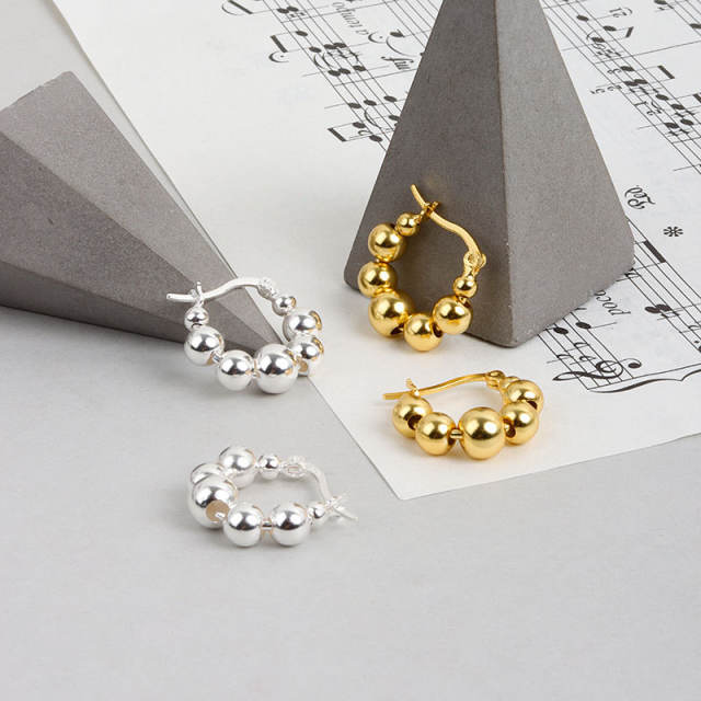 925 silver needle gold beads huggie earrings