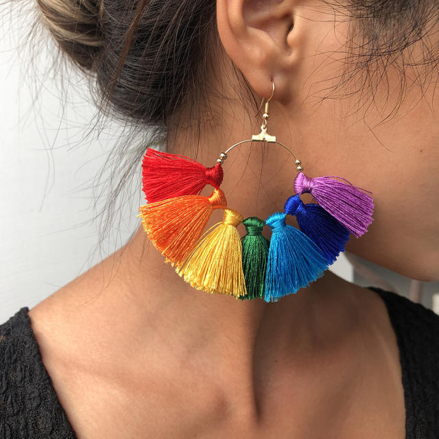 Fashion hoop tassel earrings