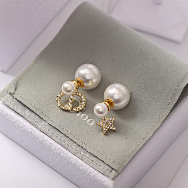 Diamond star letter pearl earrings