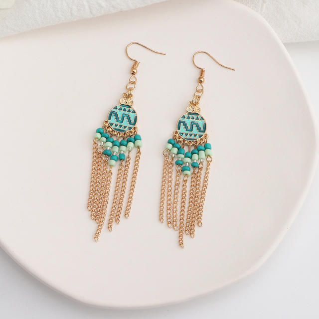 Fashion seed bead chain tassel earrings