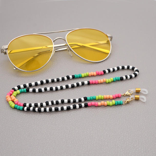 Rainbow color seed beads glasses chain