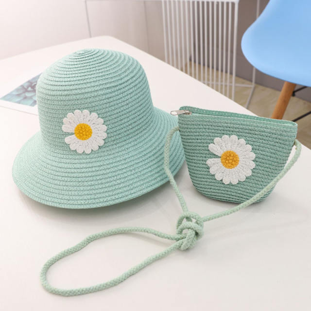 Daisy flower straw bucket hat