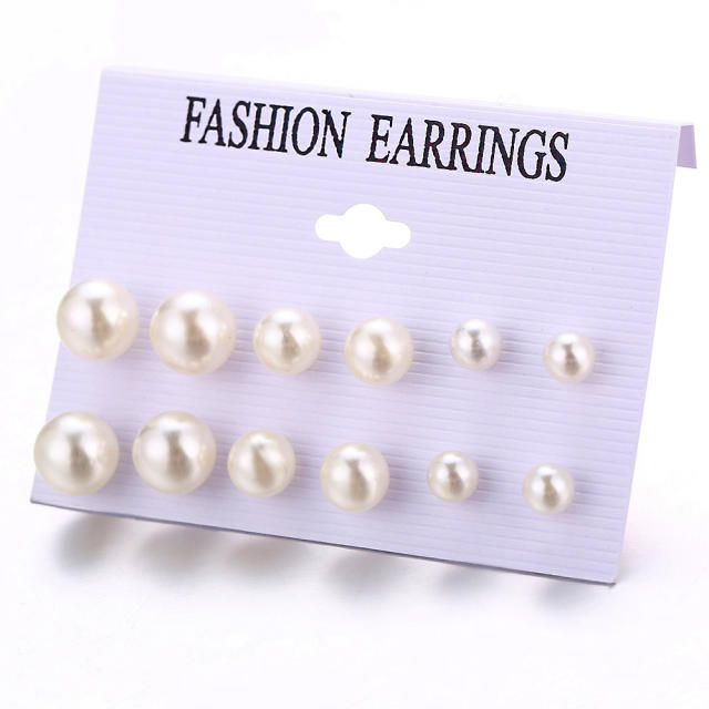 Rhinestone pearl earings set   6 pairs