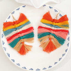 Bohemian leaf-shaped long-style thread tassel earrings