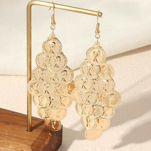 Queen coin chandelier earrings