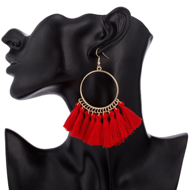 Metal hoop tassel earrings