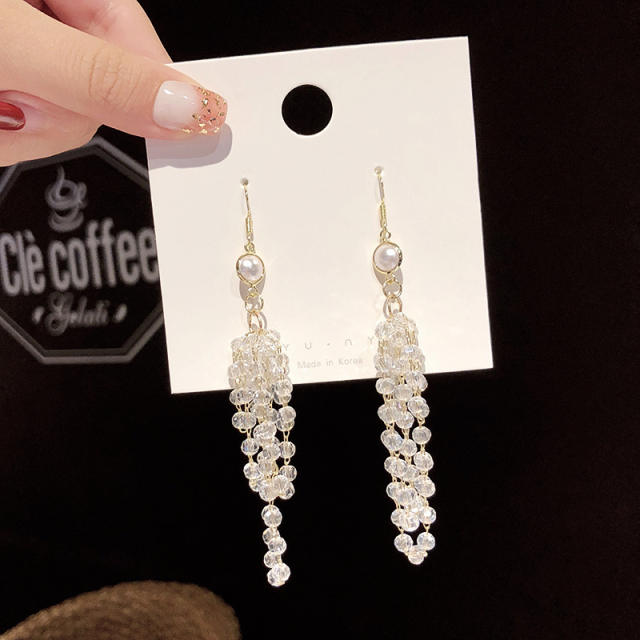 925 silver needle glass crystal beads tassel earrings