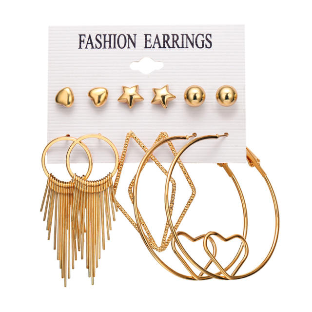 Heart star tassel hoop earrings set