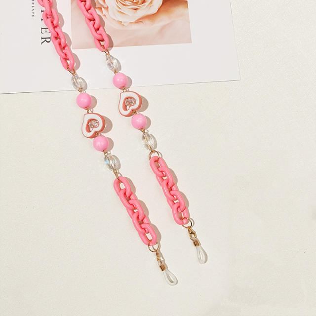 Color love heart resin buckle glasses chain