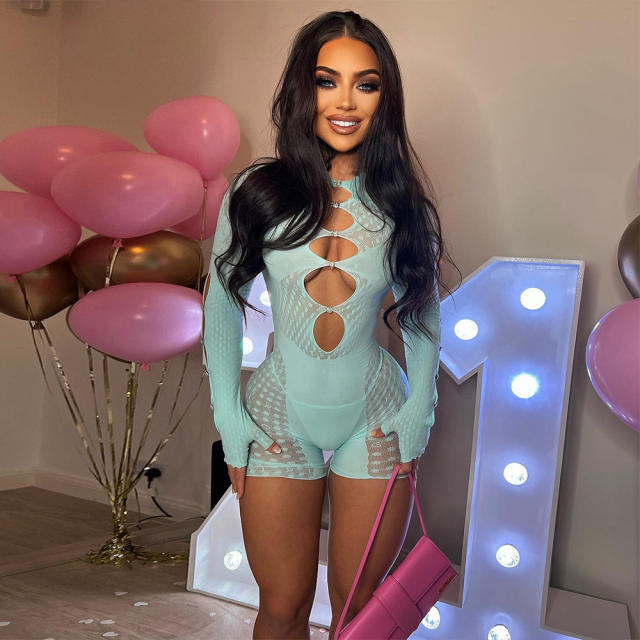 Sexy long sleeve hollow sheer rompers jumpsuit