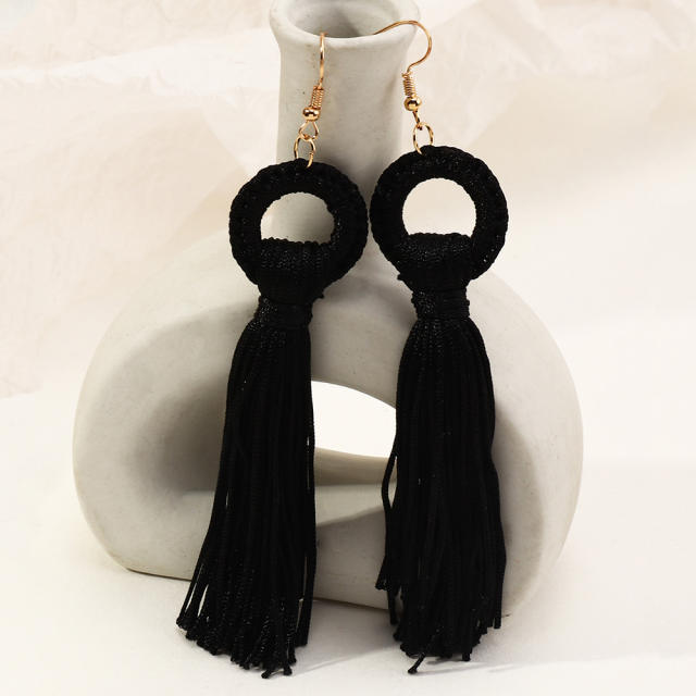 Bohemian long-style thread tassel earrings