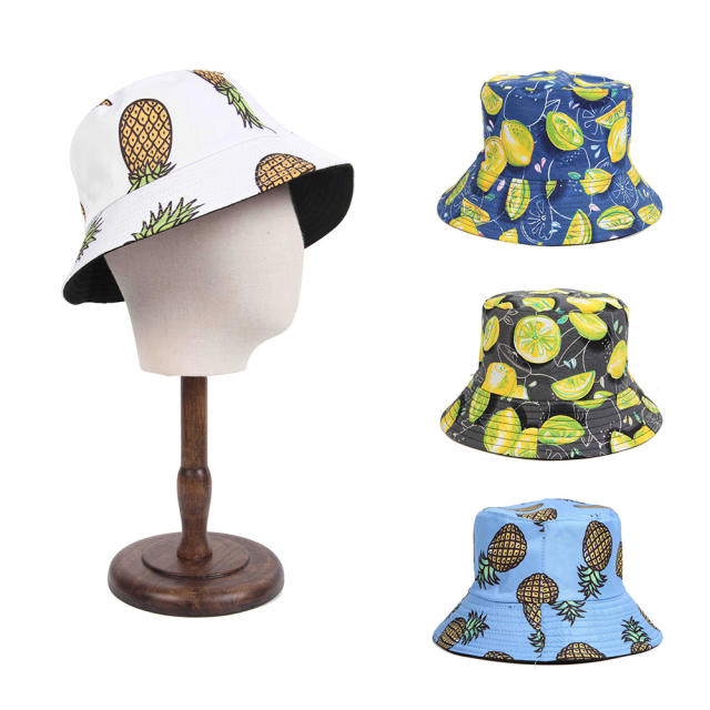 Printed fruit pattern bucket hat