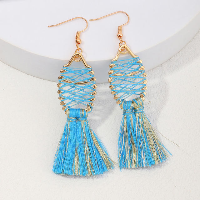 Fish-shaped long-style thread tassel earrings