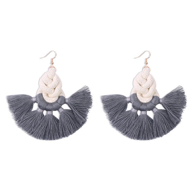 Bohemian fan-shaped hoop tassel earrings