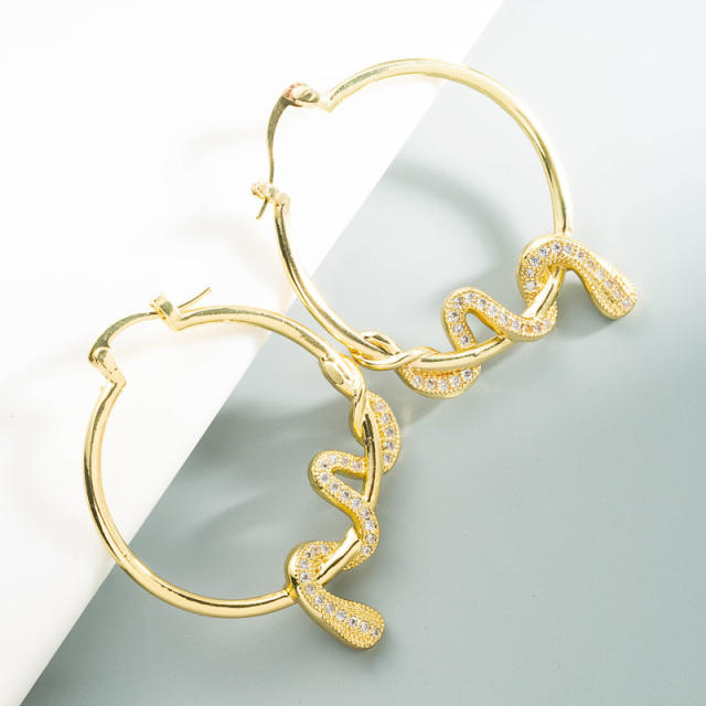 Fashion snake cubic zirconia hoop earrings