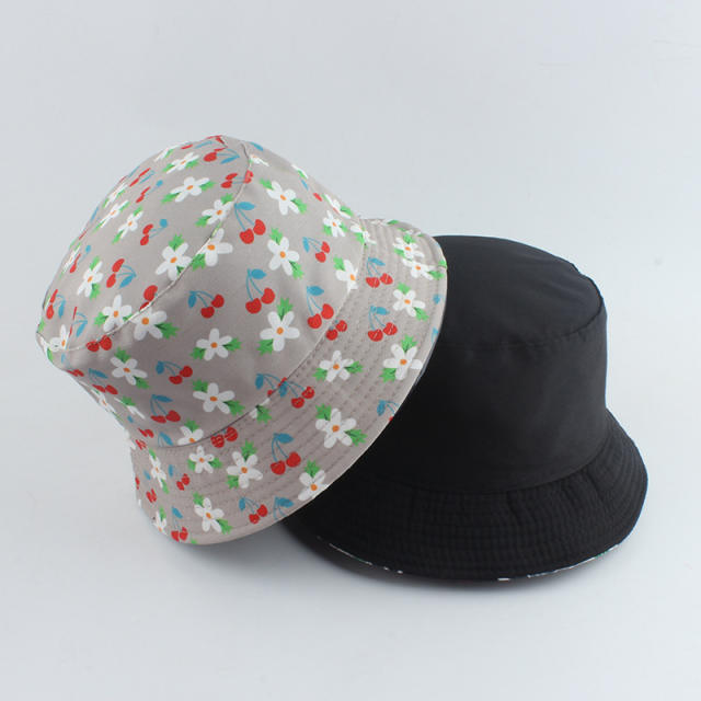 Color flower print two side bucket hat