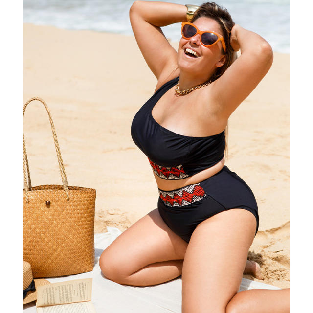 Plus size one shoulder high waist swimsuit