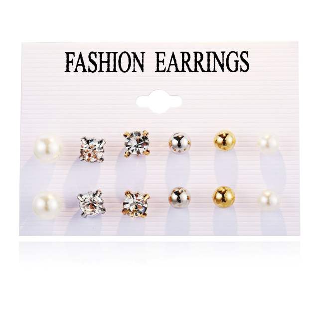 Pearl Rhinestone earrings set 6 pairs