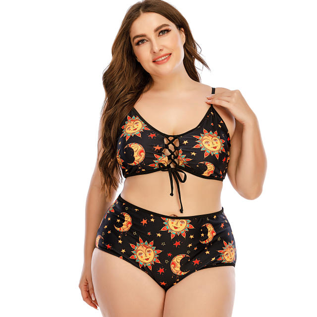 Moon sun printing two piece swimsuit