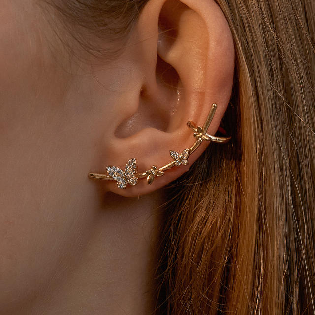 Fashion rhinestone butterfly climbers earrings