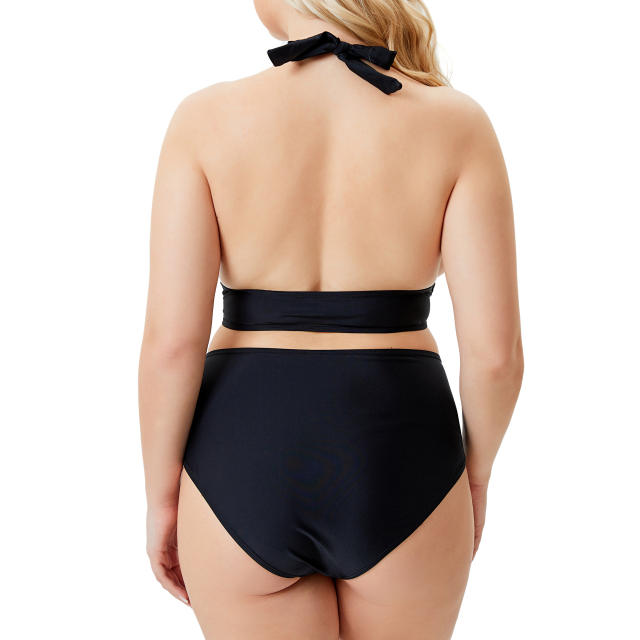 Plus size deep V high waist swimwear