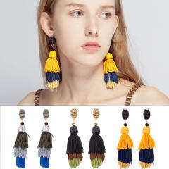 Multi-layer color mixing thread tassel earrings