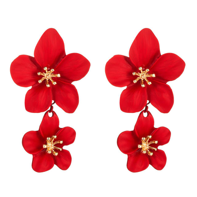 Flower double-layer long earrings