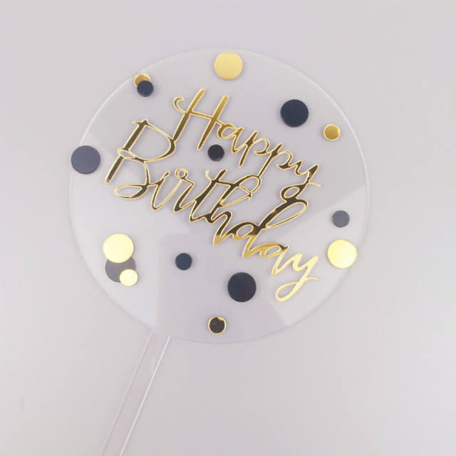 Transparent happy birthday polka dots cake toppers