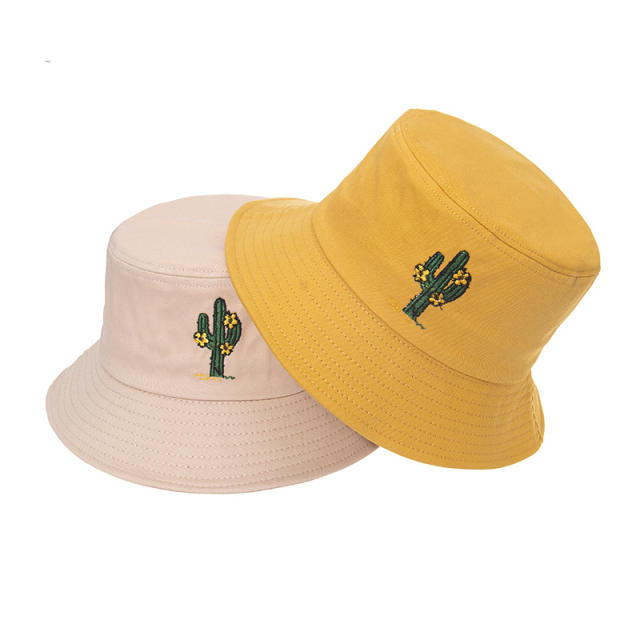 Solid color cactus embroidered bucket hat