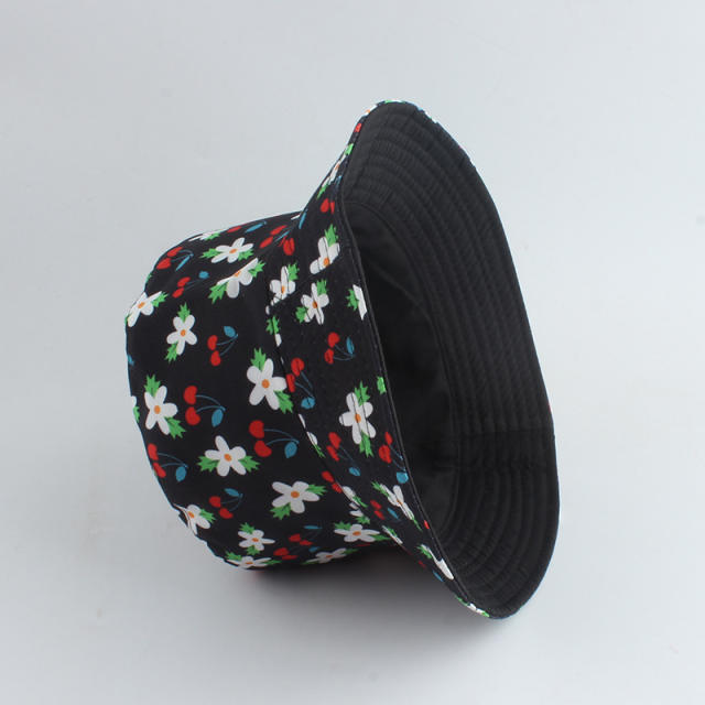 Color flower print two side bucket hat