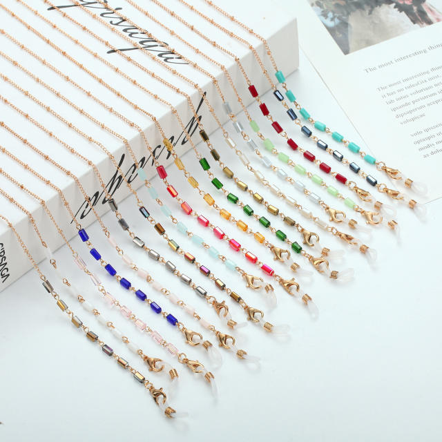 Colorful crystal beads metal mask glasses chain  70cm