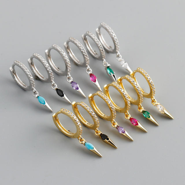 Fashion 925 silver colorful cubic zirconia huggie earrings
