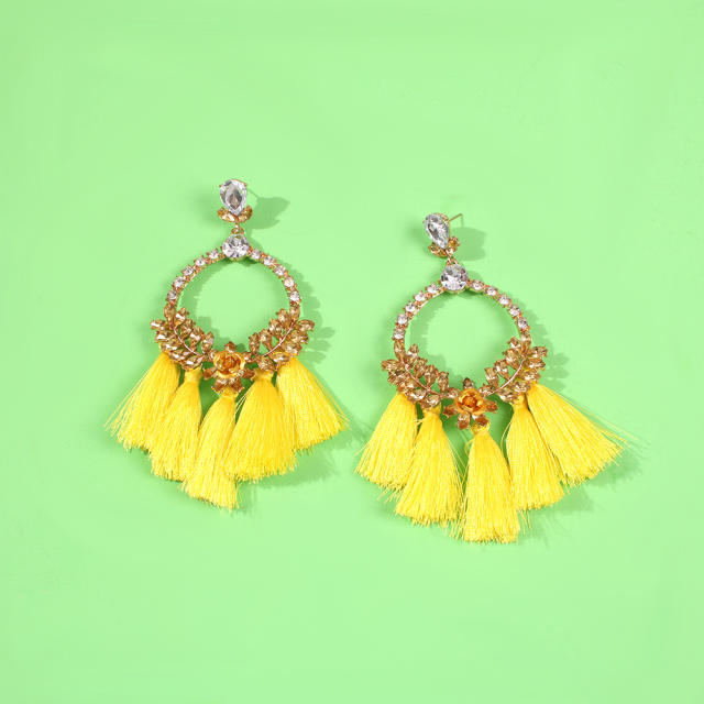 Bohemian diamond hoop tassel earrings