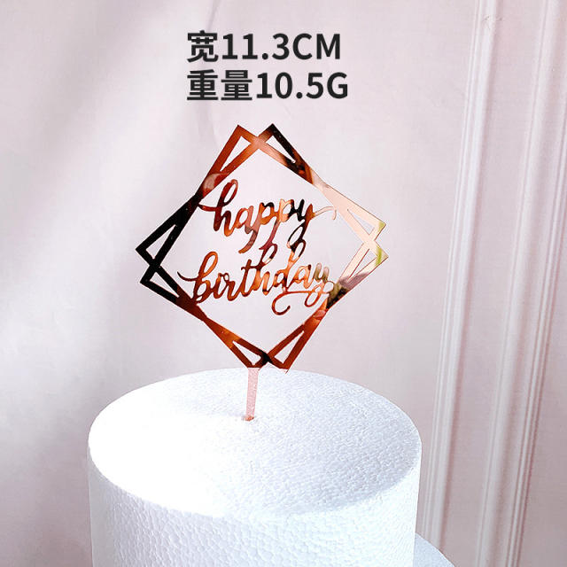 Rose gold color happy birthday cake toppers