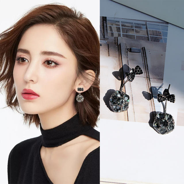 Fashion crystal bow jacket earrings